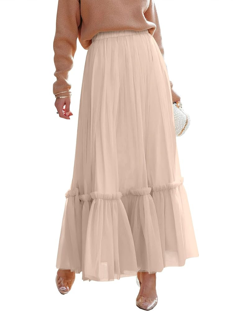 ANRABESS Maxi Skirts for Women Tulle Long Tiered Elastic High Waisted A Line Flowy Dressy Casual ... | Amazon (US)