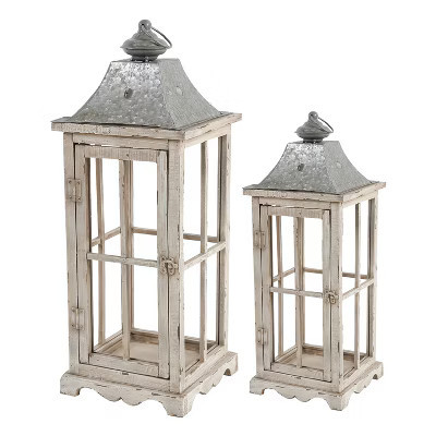 Gulches Vintage Style Candle Lantern Decorative Objects, Whitewashed Lantern Holder for Indoor Outdoor, Home Garden Wedding | Target