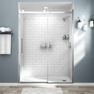 Passage 32 in. x 60 in. x 72 in. 4-Piece Glue-Up Alcove Shower Wall in White Subway Tile | The Home Depot