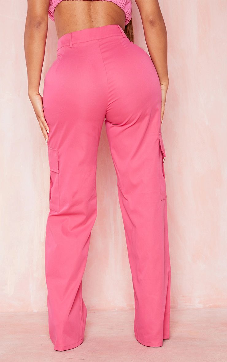 PRETTYLITTLETHING Shape Hot Pink Buckle Detail Cargo Wide Leg Pants | PrettyLittleThing US