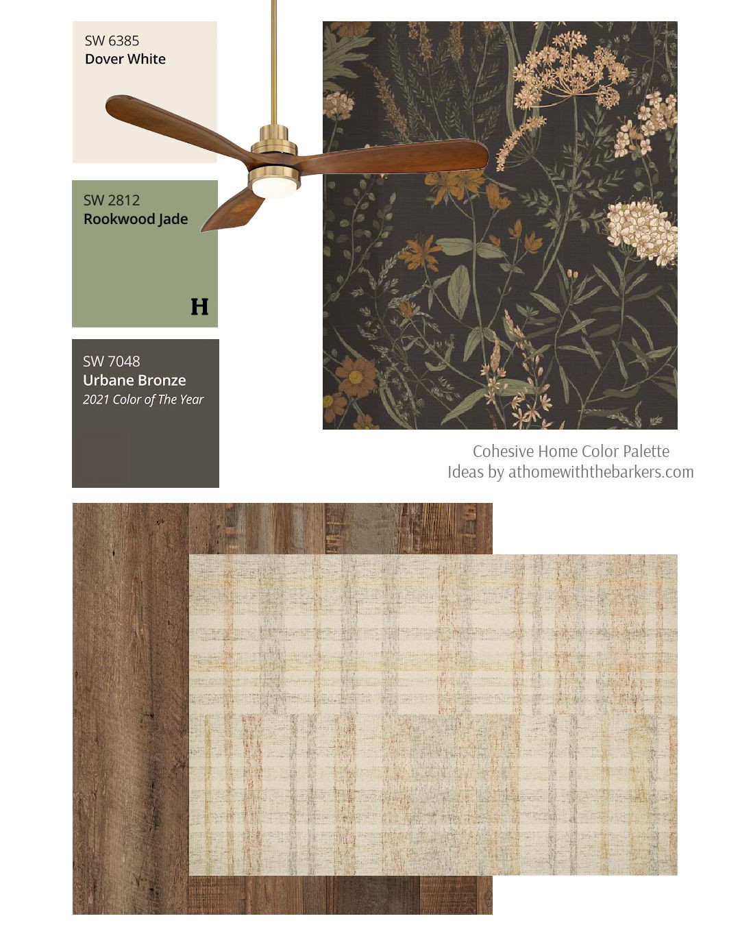 Rustic wood floor with black botanical wallpaper and urbane bronze color palette 

 #LTKHome