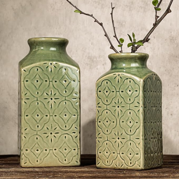 Modern Ceramic Vase Set of 2 for Living Room Bedroom 9.3'' and 7.9'' Flower Vases for Home Decor ... | Amazon (US)