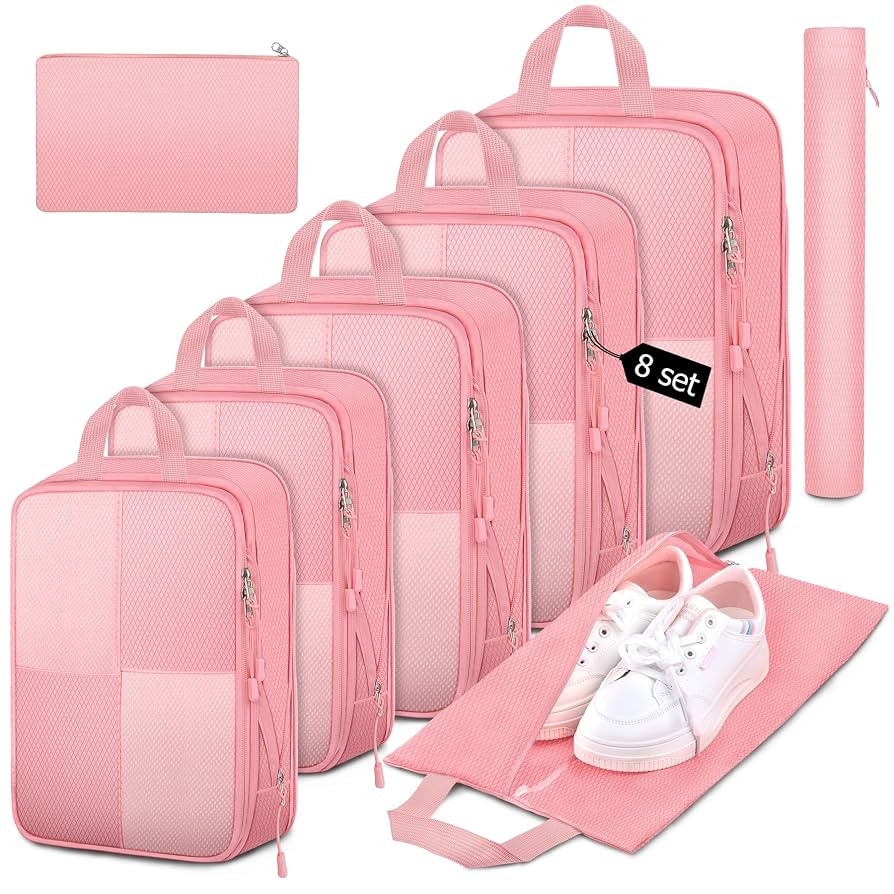 8 Set Compression Packing Cubes for Travel, Lightweight Expandable Suitcase Packing Organizers Tr... | Amazon (US)