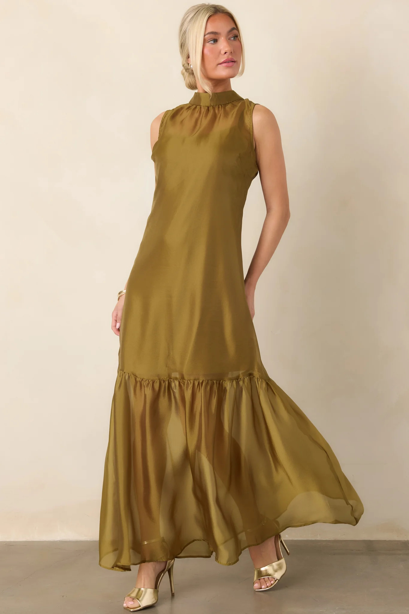 That Kind of Evening Olive Green Sheer Organza Maxi Dress M / Olive | Red Dress
