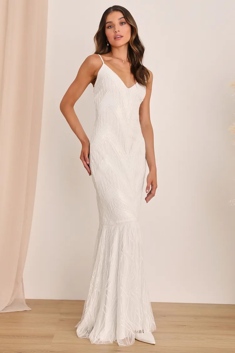 Favorite Promise White Sequin Sleeveless Mermaid Maxi Dress | Lulus (US)