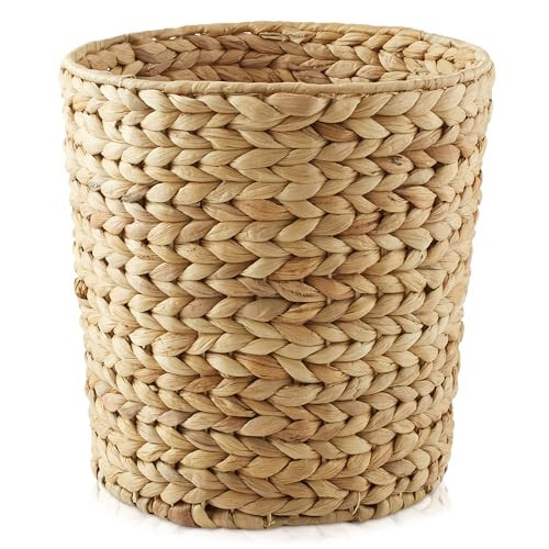Casafield Water Hyacinth Waste Basket - Natural, Woven Trash Can for Bathroom, Bedroom, Laundry Room, Home Office | Amazon (US)