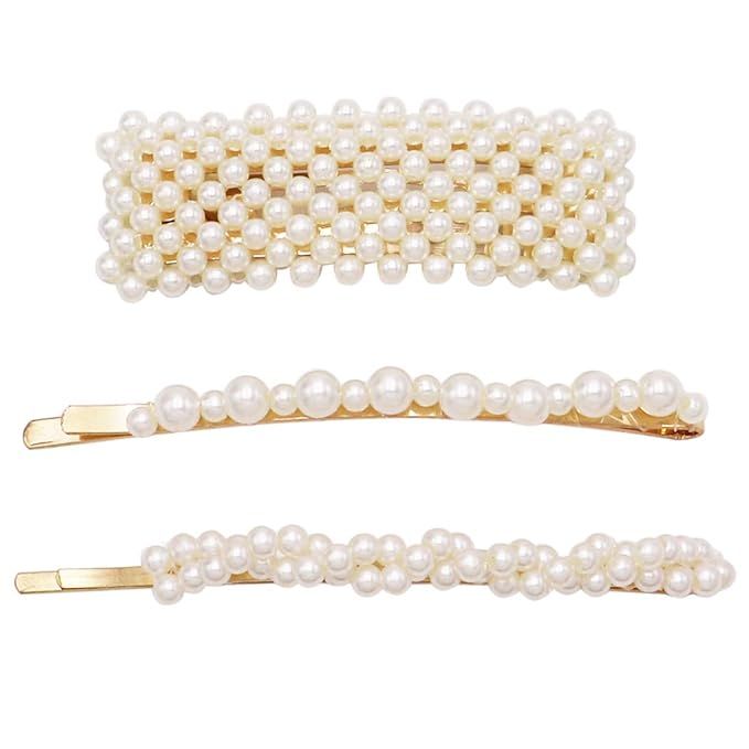 Rosemarie & Jubalee Women's Set of 3 Simulated Pearl Hair Clip Bobby Pins Snap Hair Barrette Acce... | Amazon (US)