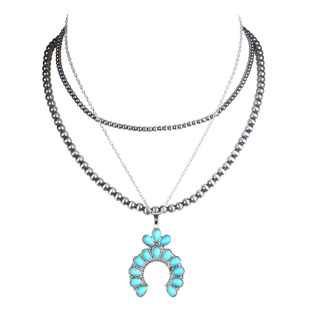 Western Jewelry Navajo Pearl Necklace for Women Handmade Long Boho Turquoise Pearls Layered Neckl... | Amazon (US)