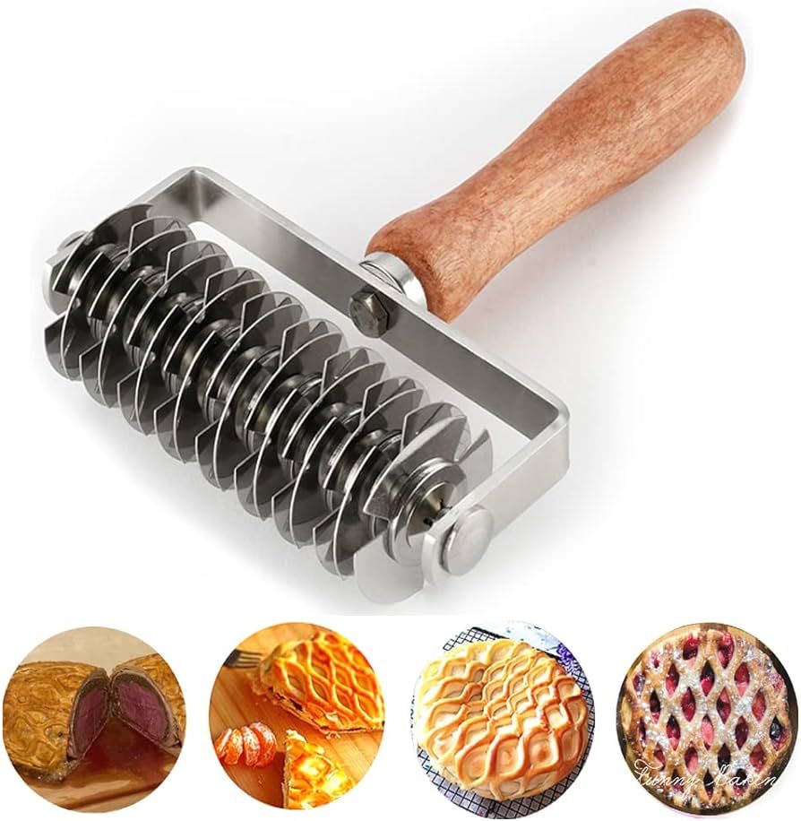 AMPSEVEN Pastry Lattice Roller Cutter - Stainless Steel Dough Lattice for Pie Pizza Bread beef we... | Amazon (US)