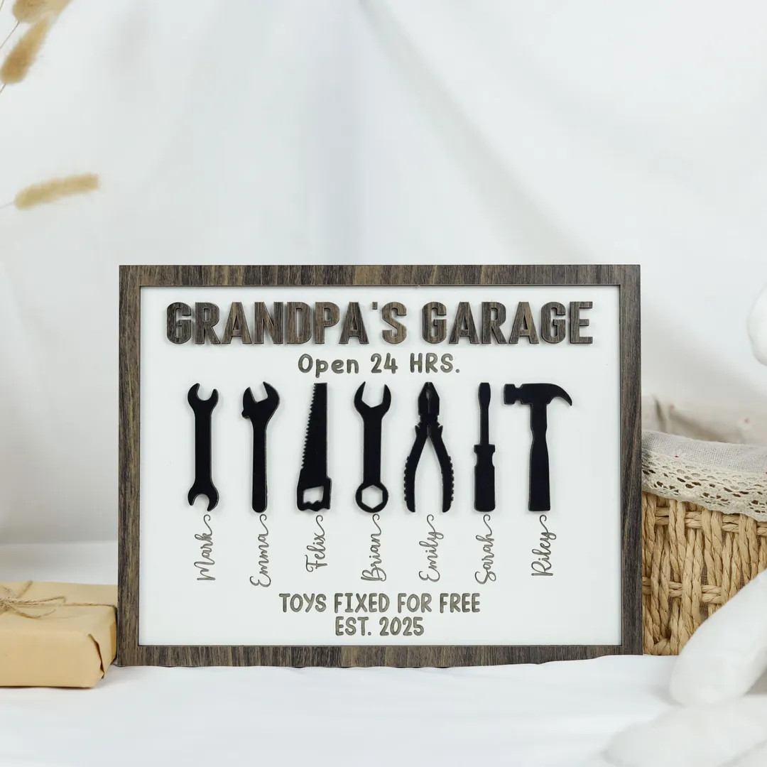 Personalized Grandpa's Garage Fathers Day Gift, Papa's Tools Sign With Kids Name Custom Garage Si... | Etsy (Global)