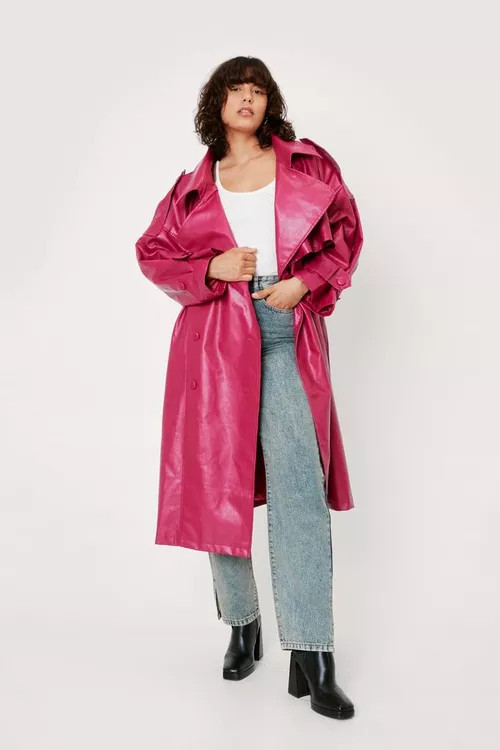 Faux Leather Oversized Trench Coat | Nasty Gal (US)