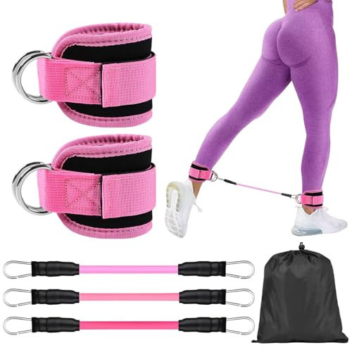 Ankle Resistance Bands with Cuffs, Elastic Resistance Band Set With Storage Bag Glutes Workout Equipment, Leg Butt Training Exercise Equipment for Kickbacks Hip(COLOR:pink) | Amazon (US)