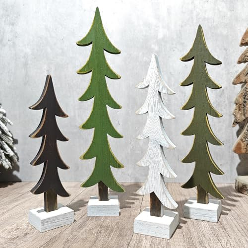 Treory Christmas Decorations Indoor, 3Pcs Rustic Wooden Christmas Trees Tabletop Decorations,Black, White, Natural Green Color Home Decor for Home Office Farmhouse Centerpieces Original | Amazon (US)