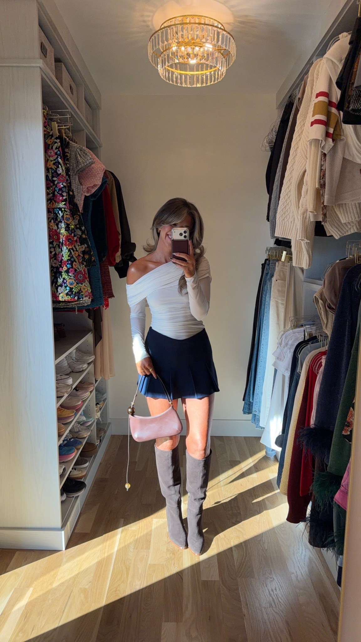 Abercrombie fall to winter transitional outfit white off the shoulder top with navy skort paired chunky

Electric picks code: emerson20

Wearing my usual smalls

Abercrombie outfit 
Casual everyday
Off the shoulder top
Navy skort
Date night
Winter party
Fall transitional

#LTKHoliday #LTKParties #LTKStyleTip