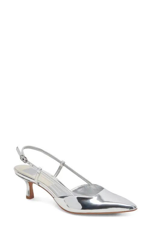 Dolce Vita Odela Pointed Toe Kitten Heel Slingback Pump in Silver Stella at Nordstrom, Size 6.5 | Nordstrom