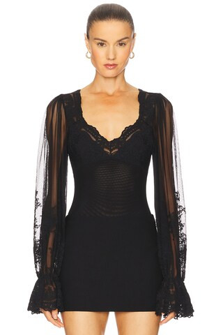 Bruna Lace Detail Bodysuit in Black | Revolve Clothing (Global)