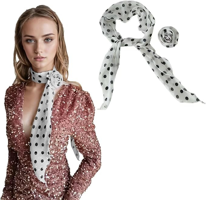 Women's Detachable Rose Flower Chiffon Scarf – Elegant Long Fashion Scarf, Versatile Hair Ribbo... | Amazon (US)