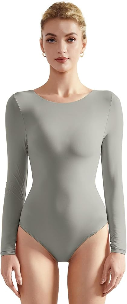 SUUKSESS Women Crew Neck Long Sleeve Bodysuit Sexy Thong Bodysuit Shirts | Amazon (US)