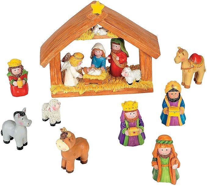 Fun Express Mini Christmas Nativity Set Stable with Jesus Mary Joseph Wisemen - 9 Pieces Red, Blu... | Amazon (US)