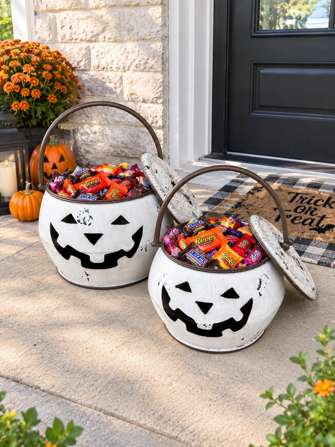 Set of 2 Large Jack O Lantern Buckets, Whitewashed Pumpkin Halloween Decor, Fall Display | Etsy (Global)