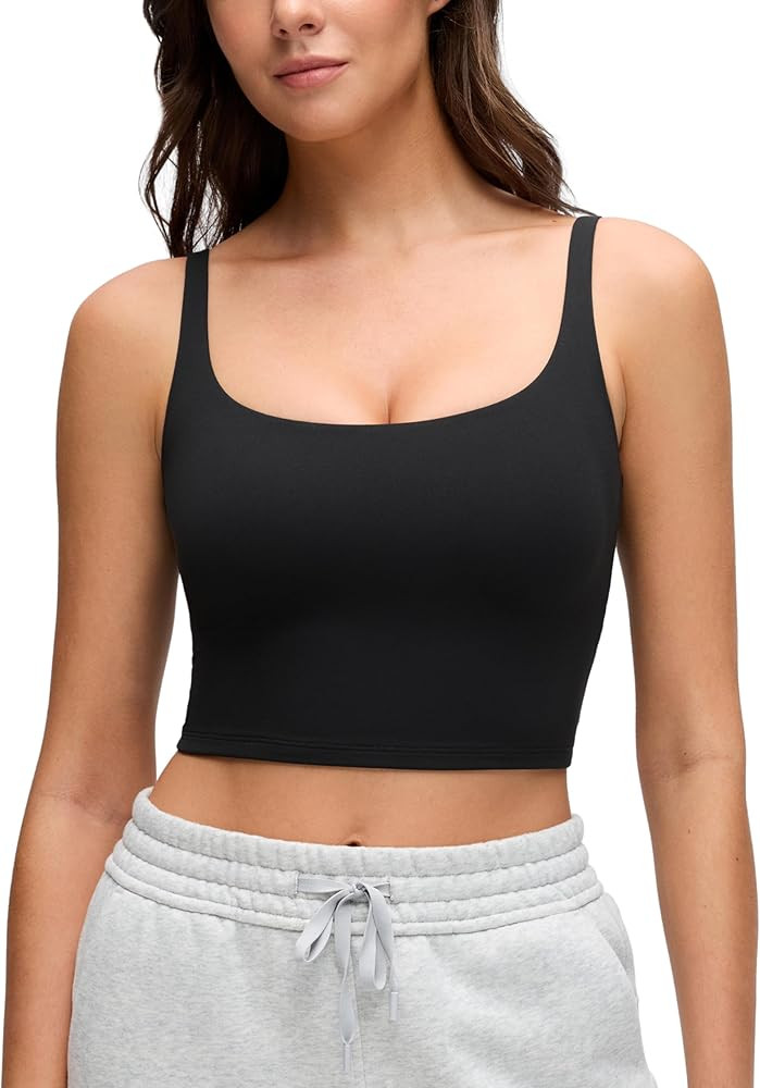 CRZ YOGA Butterluxe Soft Double Lined Cami Tank Tops for Women - Yoga Casual Going Out Crop Squar... | Amazon (US)