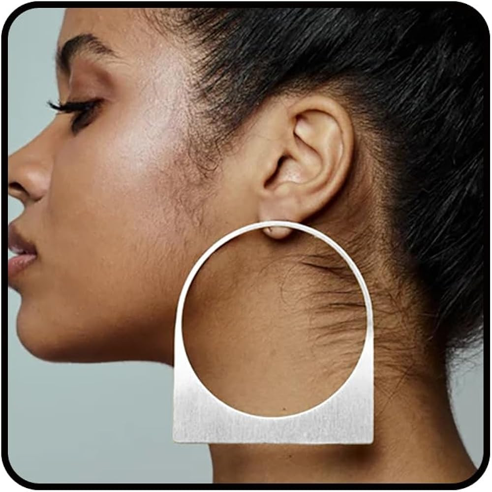 Large Hoop Earrings For Women, 14k Gold Plated Big Chunky Geometric Hollow Brushed Dangle Earring... | Amazon (US)