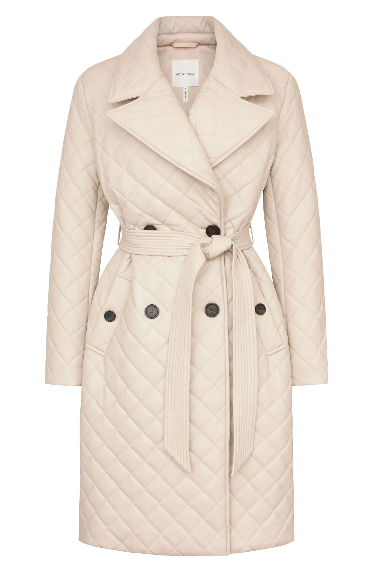 Faux Leather Quilted Trench Coat | Nordstrom