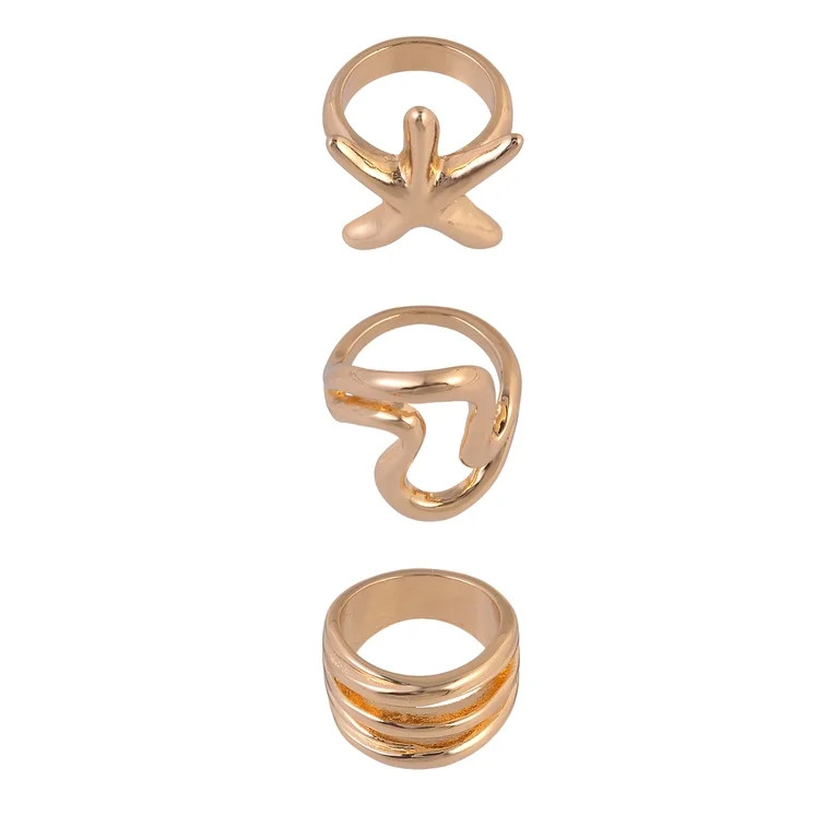 Time and Tru Goldtone 3pc Swirl Textured and Starfish Ring Set - Size 7 | Walmart (US)