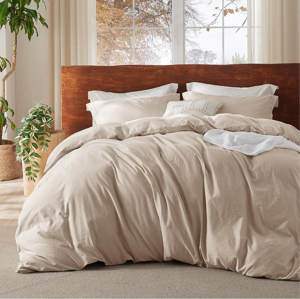 Bedsure 100% Washed Cotton Duvet Cover Oversized King - Beige Minimalist Cotton Duvet Cover Linen... | Amazon (US)