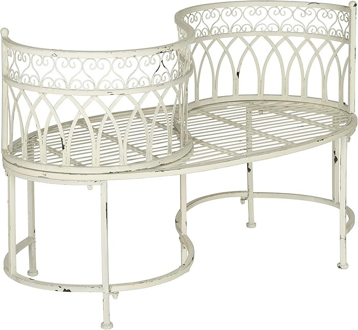 SAFAVIEH Outdoor - Lara Victorian Antique White Iron Kissing Bench, Distressed Vintage Garden Lov... | Amazon (US)