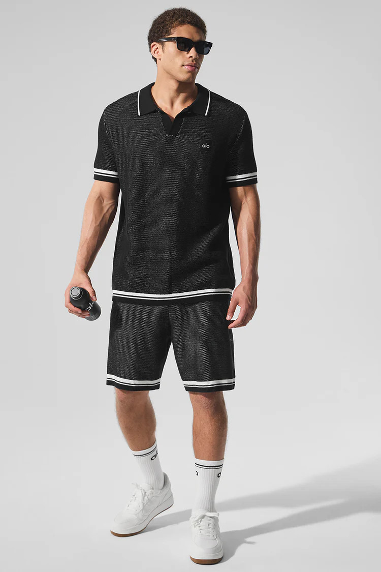 Sports Club Sweater Knit Polo - Black | Alo Yoga (US)
