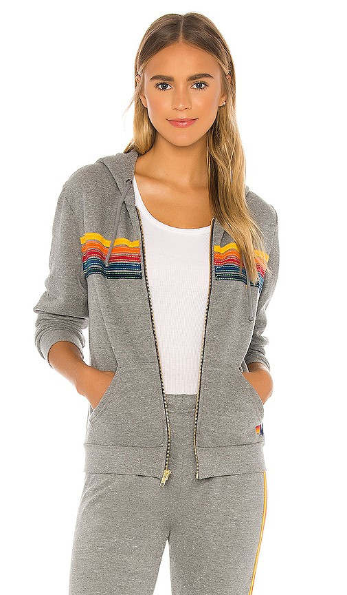 Aviator Nation 5 Stripe Zip Hoodie in Grey. - size XL | Revolve Clothing (Global)
