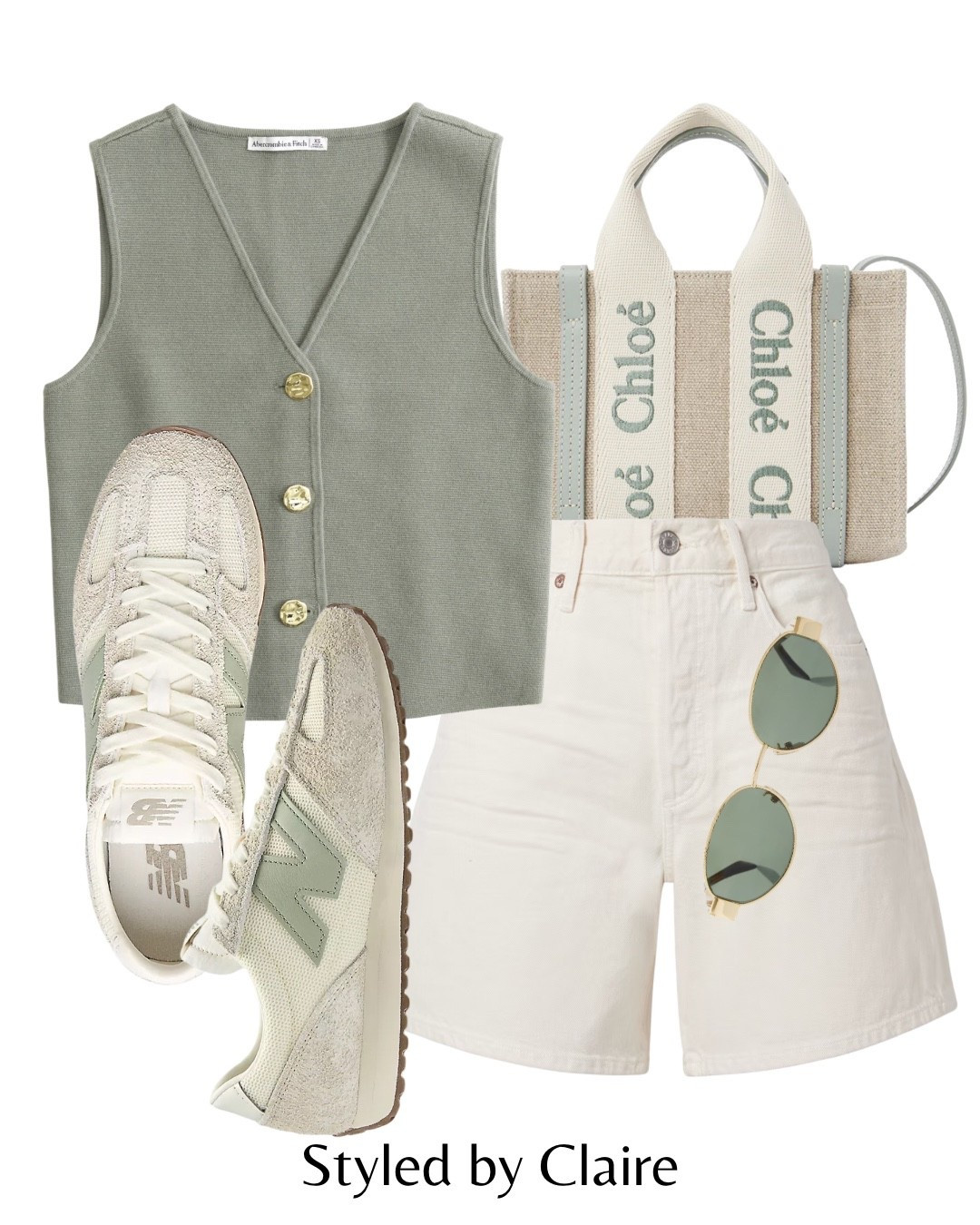 Sage green styling🥝
Tags: Abercrombie knit waistcoat button up new balance 471 agolde Levi shorts cream white Chloe canvas bag Celine sunglassses fashion summer inspo outfit ideas chic women’s style city break casual street Barcelona capsule wardrobe

#LTKsummer #LTKstyletip