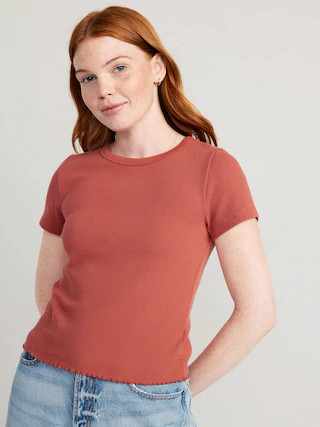 Lettuce-Edge Thermal-Knit Cropped T-Shirt for Women | Old Navy (CA)
