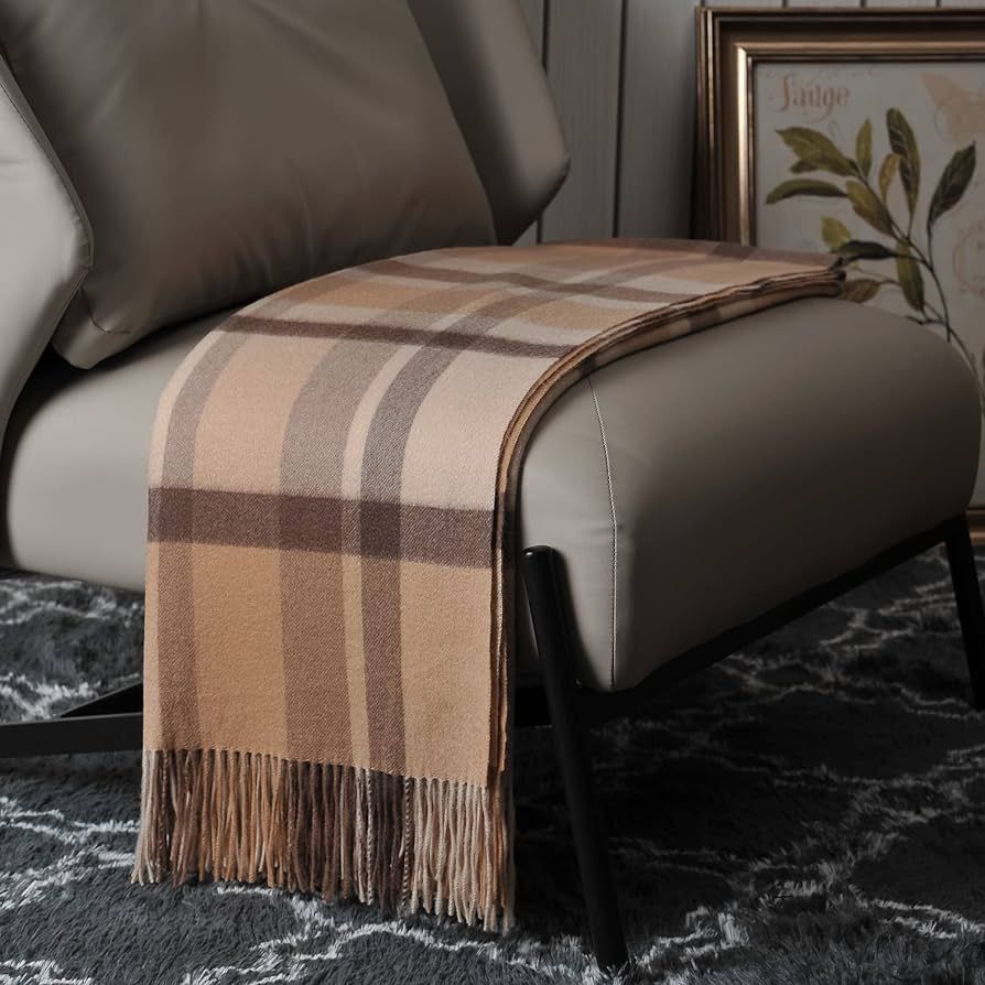 EP Mode 100% Pure Cashmere Throw Blanket for Sofa, Classic Design with Gift Box (Camel Tartan) | Amazon (US)