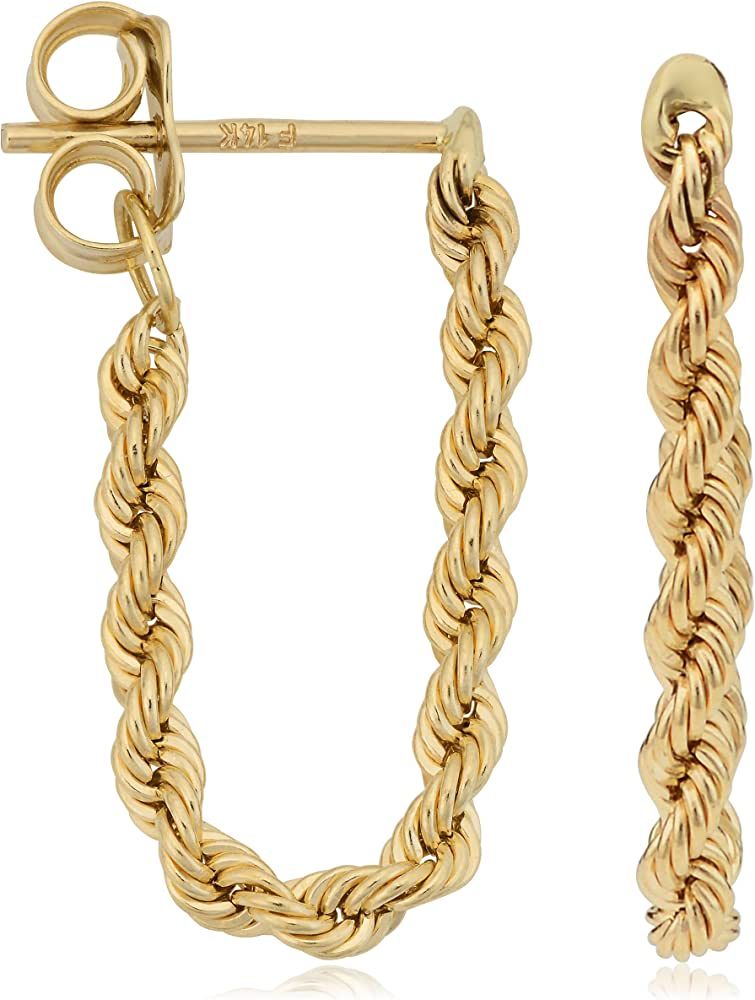 Kooljewelry 14k Yellow Gold Rope Chain Earrings | Amazon (US)