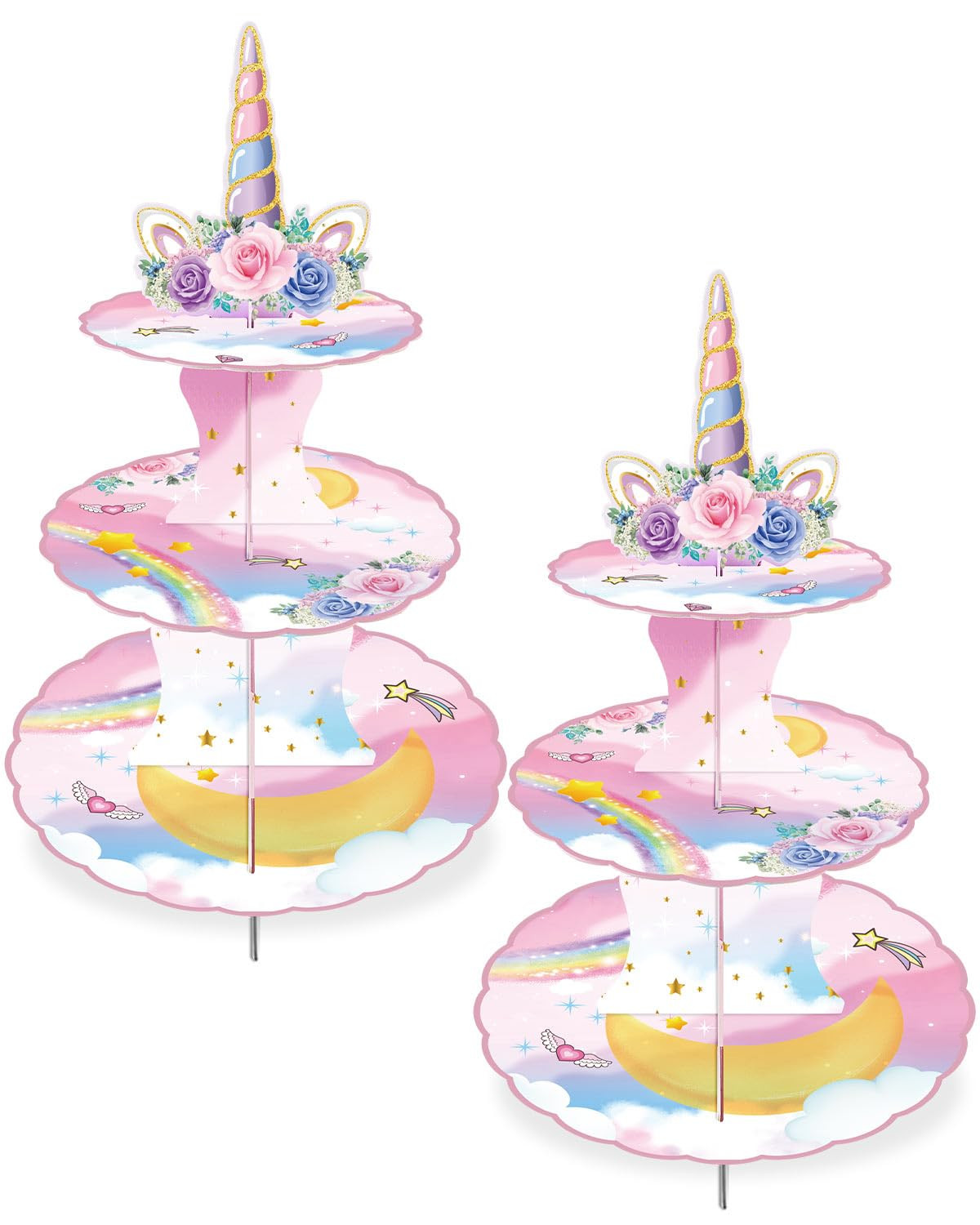 2 Pack Unicorn Cupcake Stands Birthday Decorations: 3-Tier Unicorn and Rainbow Theme Party Suppli... | Amazon (US)