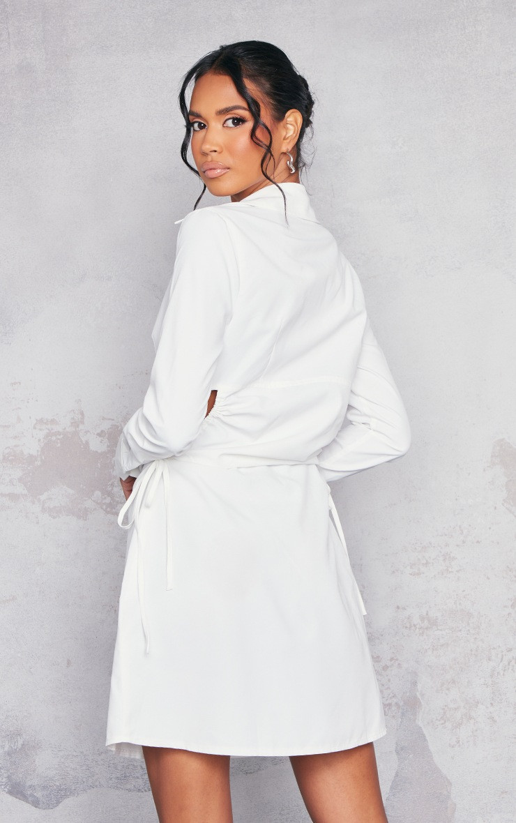 White Woven Ruched Cut Out Detail Shirt Dress | PrettyLittleThing US