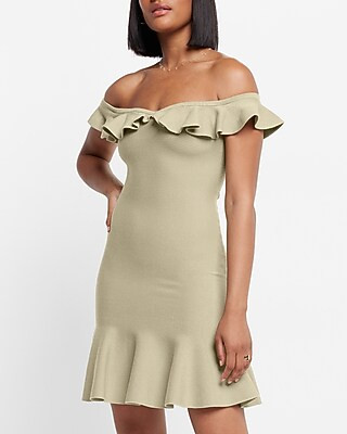 Ruffle Off The Shoulder Mini Sweater Dress | Express
