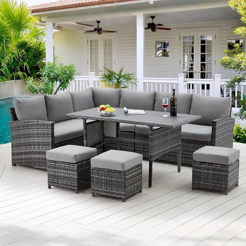 Hinesville 7 Piece Rattan Lounge Dining with Cushions | Wayfair North America