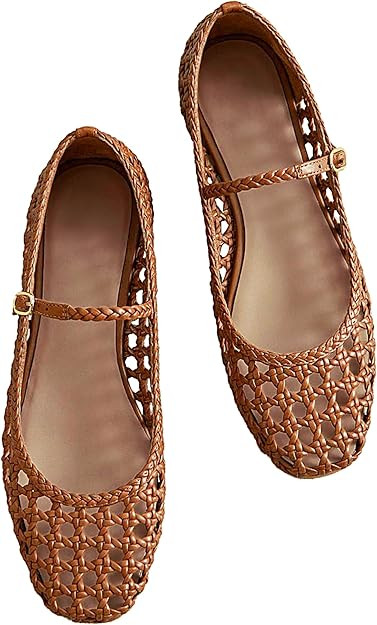 Woven Mesh Ballet Flats for Women Square Toe Mary Jane Flats Buckle Strap Flat Shoes Comfortable ... | Amazon (US)