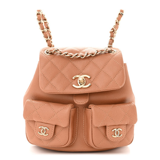 Shiny Caviar Quilted Small Duma Pockets Drawstring Backpack Dark Beige | FASHIONPHILE (US)