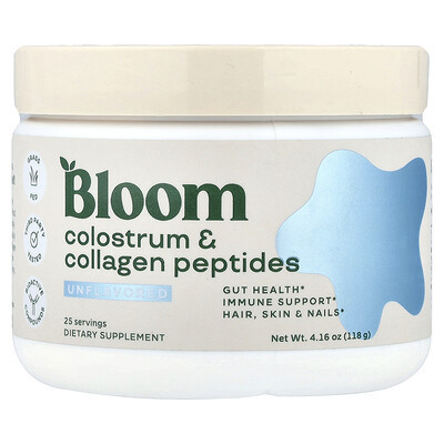 Bloom, Colostrum & Collagen Peptides, Unflavored, 4.16 oz (118 g) | iHerb