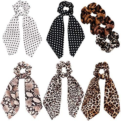 Ivyu Scrunchies for Hair Scarf Ties for Women Girls Satin Silk Cheetah Scarves Scrunchie Bow Leop... | Amazon (US)
