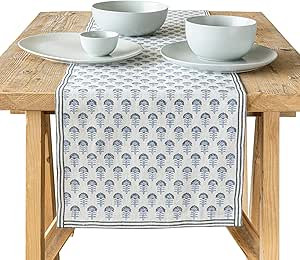 over&back 18x108 Hand-Blocked Printed Cotton Table Runner - Washable Table Runners for a Custom H... | Amazon (US)