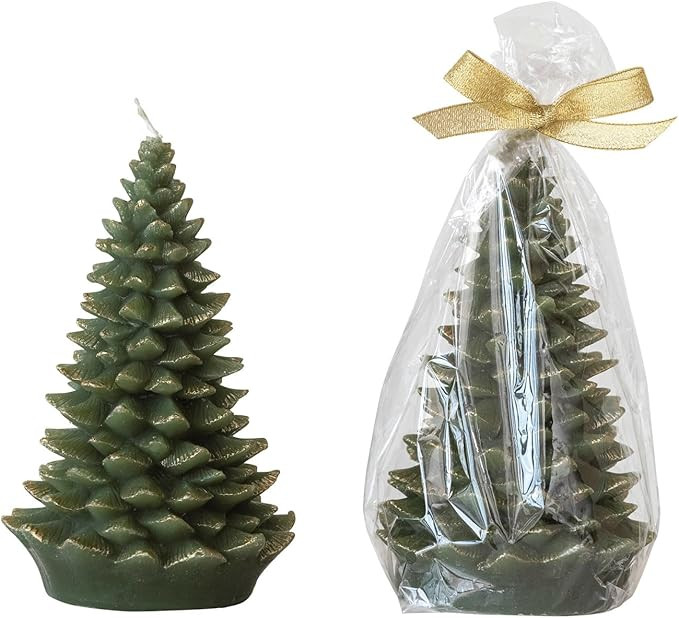 Creative Co-Op Tall Holiday Tree Shaped Candle with Gold Tips, Evergreen Color | Amazon (US)