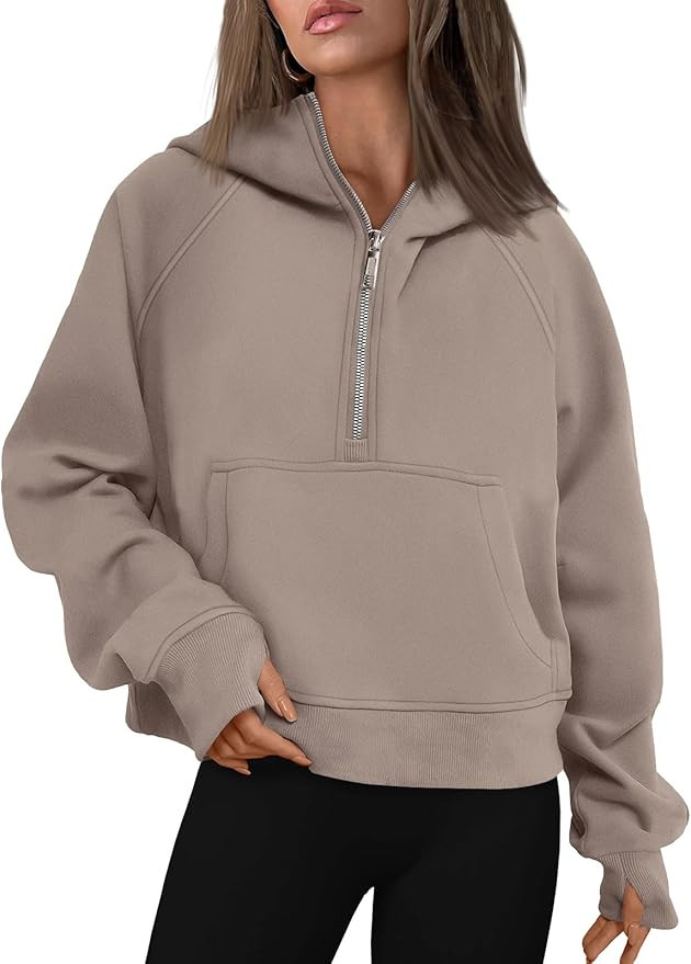 AUTOMET Half Zip Sweatshirts Cropped Hoodies Fleece Womens Quarter Zip Up Pullover Sweaters Fall ... | Amazon (US)