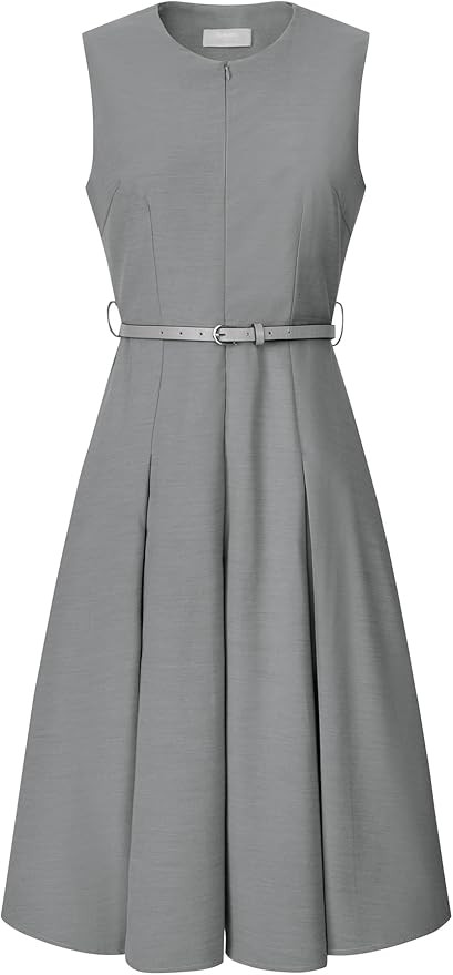 Women's Sleeveless Dress Zip Up Belted Fit & Flare Work Dresses | Amazon (US)