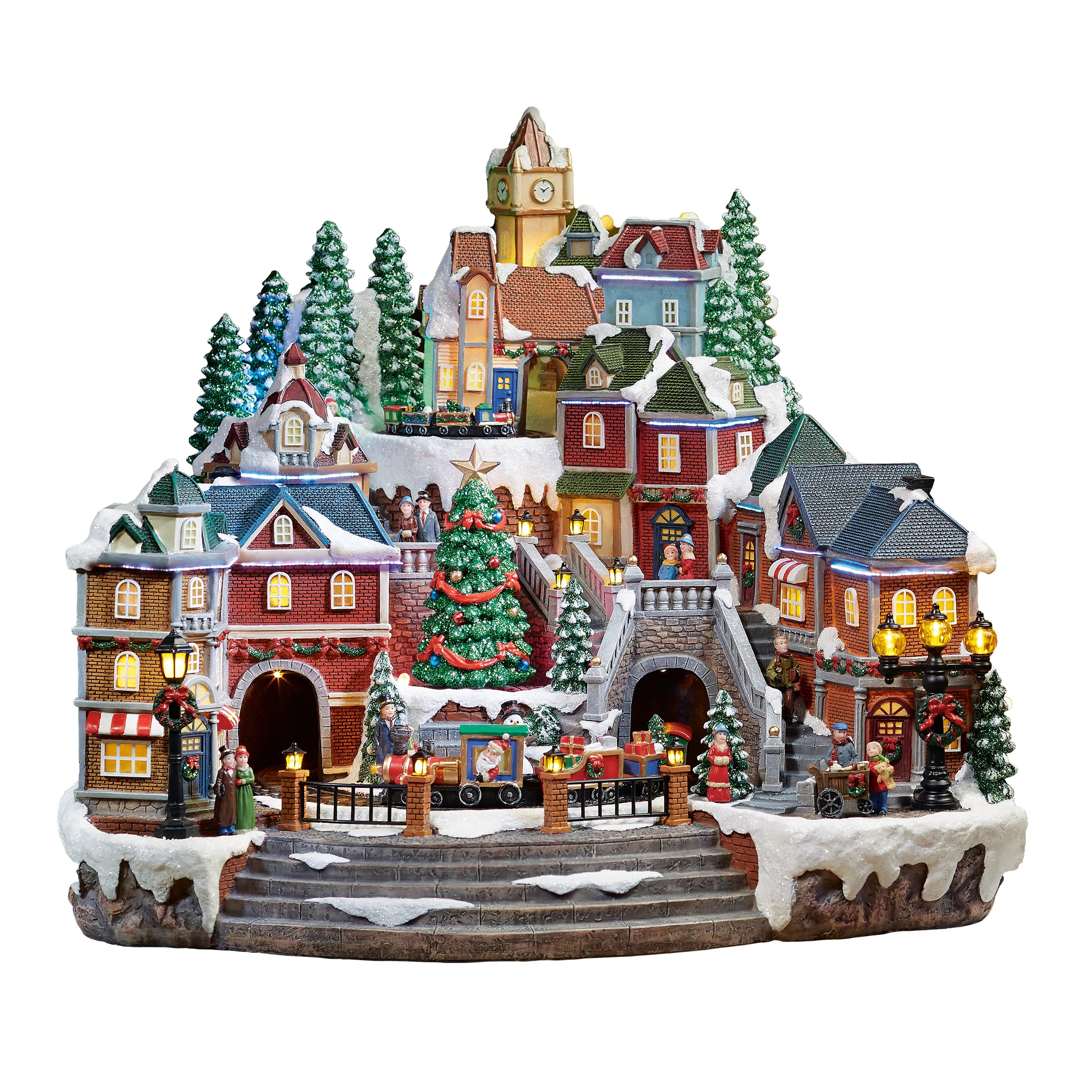 14.8“H Animated Village Town (Moving Train & Tree) - LED, 8 Music, Adapter - Hand-Painted Resin | Wayfair North America
