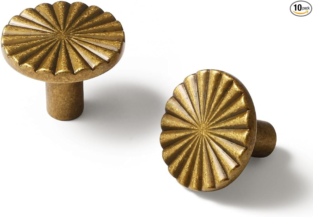 10 Pack Antique Brass Cabinet Knobs Vintage Flat Drawer Pulls Kitchen Cupboard Bathroom Dresser C... | Amazon (US)